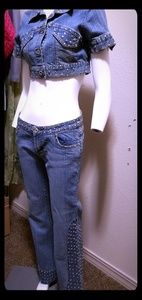 Distress jean studded set